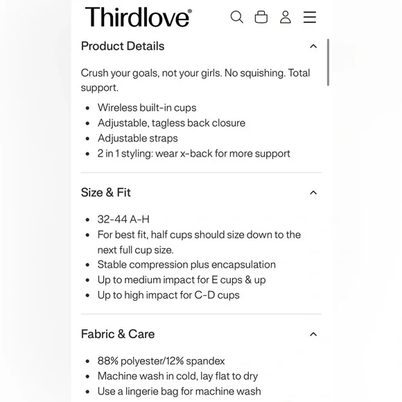 ThirdLove Kinetic Adjustable Everyday Sports Bra Built In Cups Blue Granite 40C - Picture 6 of 6